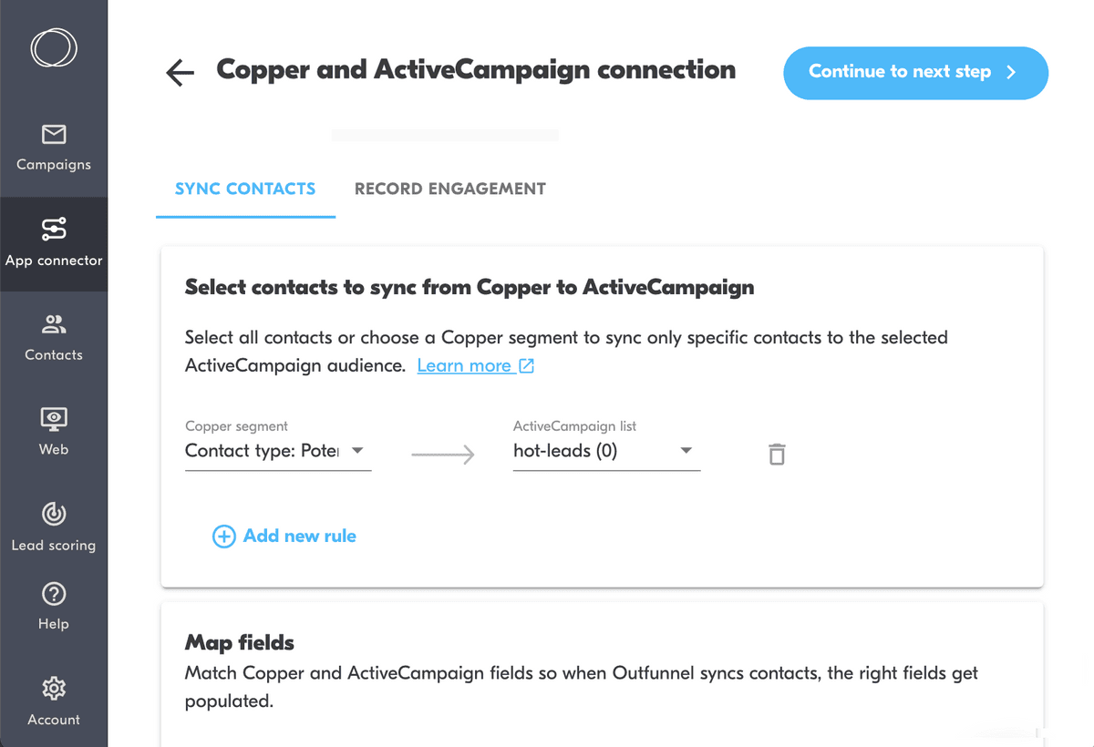 Copper and activecampaign connection